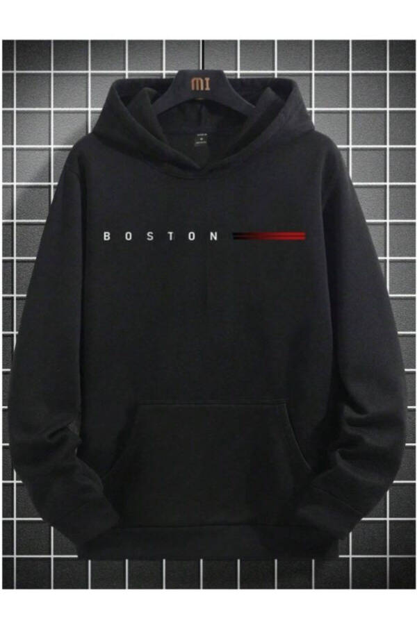 Мужской свитшот с капюшоном BOSTON с принтом Oversize - 2