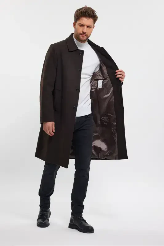 Мужской Темно-коричневый Длинный Классический Кэжуал Пальто - ТЕМНО-КОРИЧНЕВЫЙ - 3