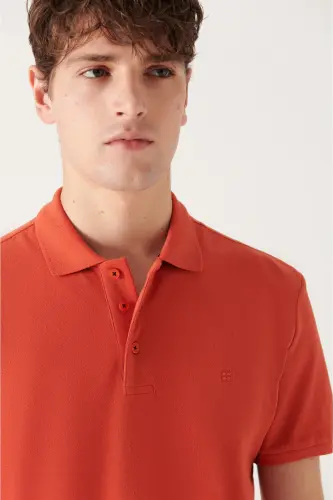 Мужской Темно-оранжевый 100% хлопок Охлаждающий T-shirt поло E001004-Темно-оранжевый - AVVA (1)