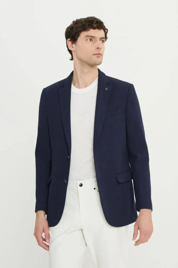 Мужской тёмно-синий 360 тянущийся хлопковый эластичный - 1