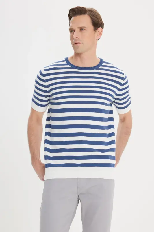 Мужской темно-синий-белый Slim Fit узкий крой 100% хлопок - 3