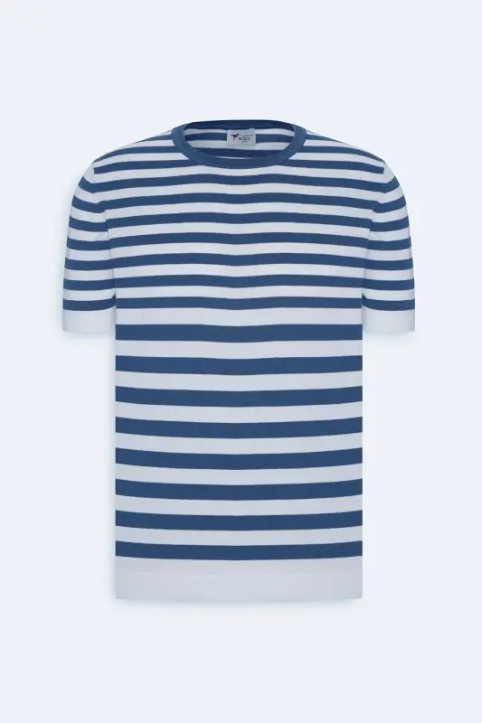 Мужской темно-синий-белый Slim Fit узкий крой 100% хлопок - 7
