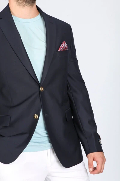 Мужской темно-синий блейзер из габардина - Modazone (1)