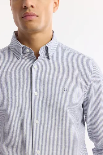 Мужской темно-синий комфортный крой с планкой на пуговицах. - AVVA (1)