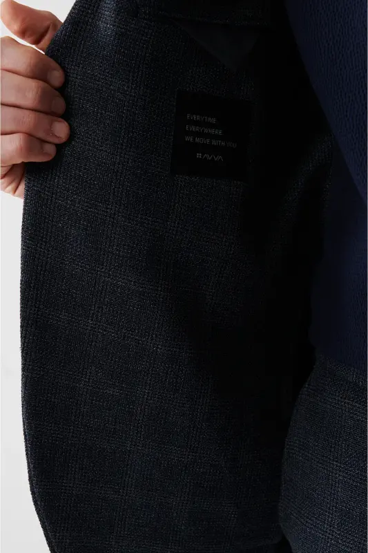 Мужской темно-синий пиджак, Slim Fit, эластичный на 360 градусов. - 5
