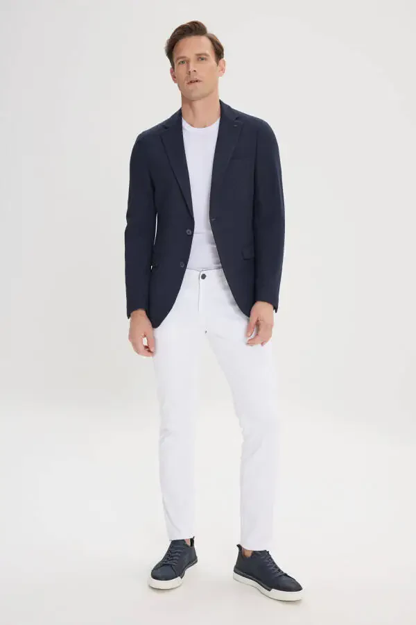 Мужской темно-синий пиджак Slim Fit, тянущийся в 4 стороны, с узкими лацканами. - 2