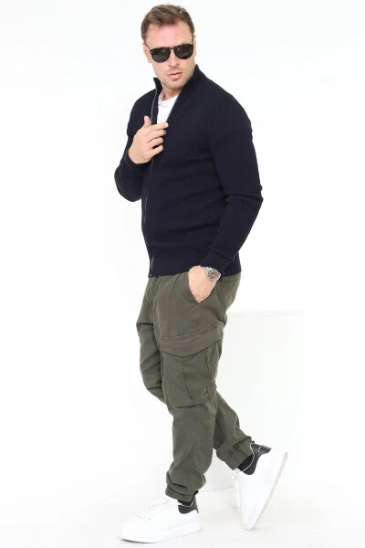 Мужской темно-синий трикотажный кардиган с молнией из органического хлопка Stutgard - MATTE (1)