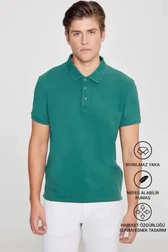 Мужской Темно-зеленый 100% Хлопок Несминаемый Пике Поло Я 