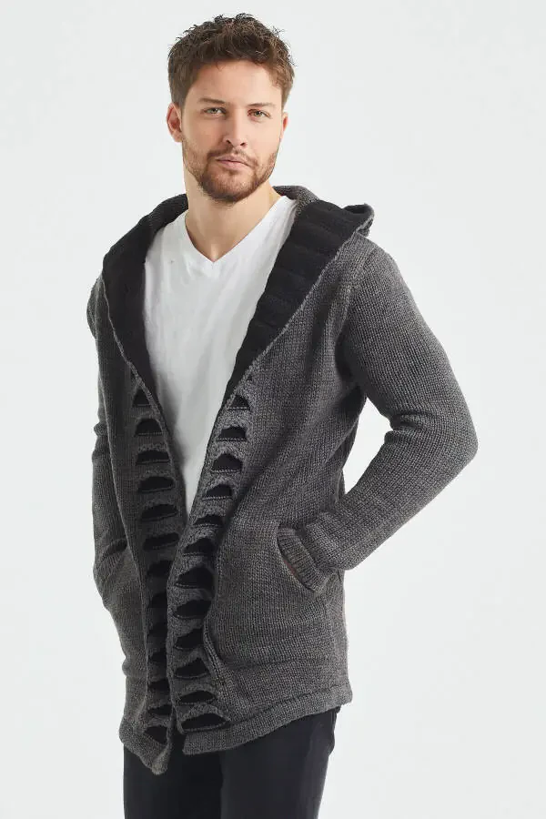 Мужской трикотажный кардиган-пончо с выцветшим рисунком - Hrk2020r01s - 3