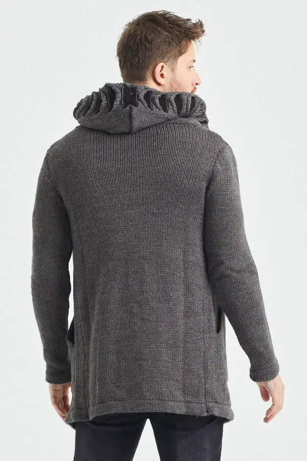 Мужской трикотажный кардиган-пончо с выцветшим рисунком - Hrk2020r01s - 6