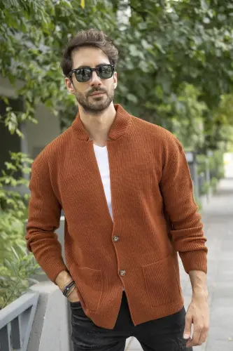 Мужской трикотажный кардиган Selanik Regular Fit корица 23w208 - CHUBA (1)