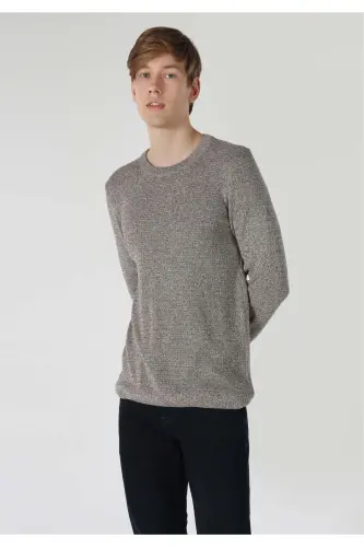 Мужской трикотажный свитер коричневого цвета Slim Fit - 1