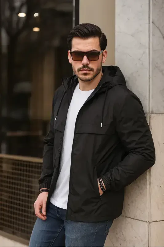 Мужской утепленный водонепроницаемый дождевик с капюшоном и карманами - 4