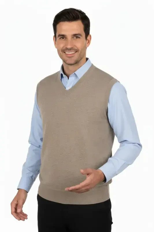 Мужской V-образный вырез Однотонный Классическая модель Свободный крой Стандартный крой Тонкий Шерстяной трикотаж Свитер - Кофе с молоком - 1