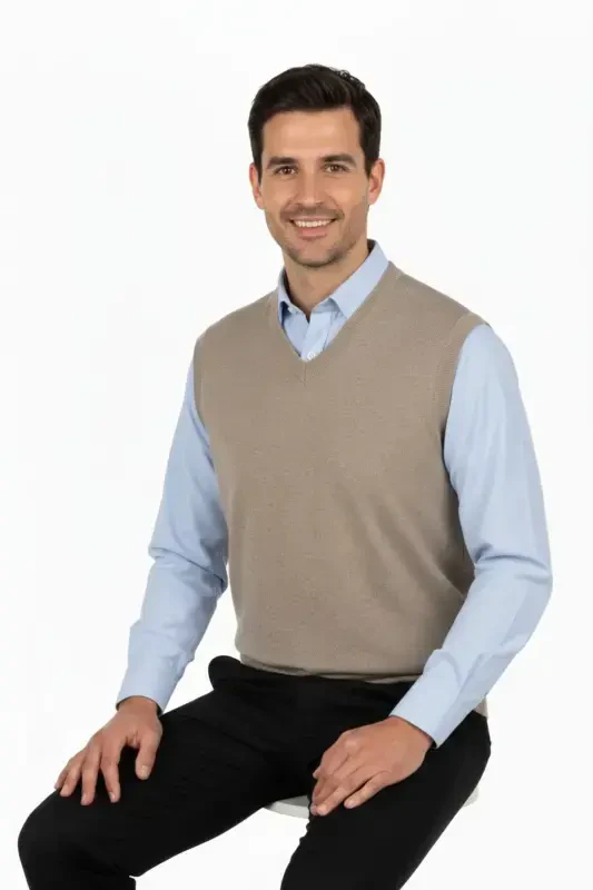 Мужской V-образный вырез Однотонный Классическая модель Свободный крой Стандартный крой Тонкий Шерстяной трикотаж Свитер - Кофе с молоком - 3