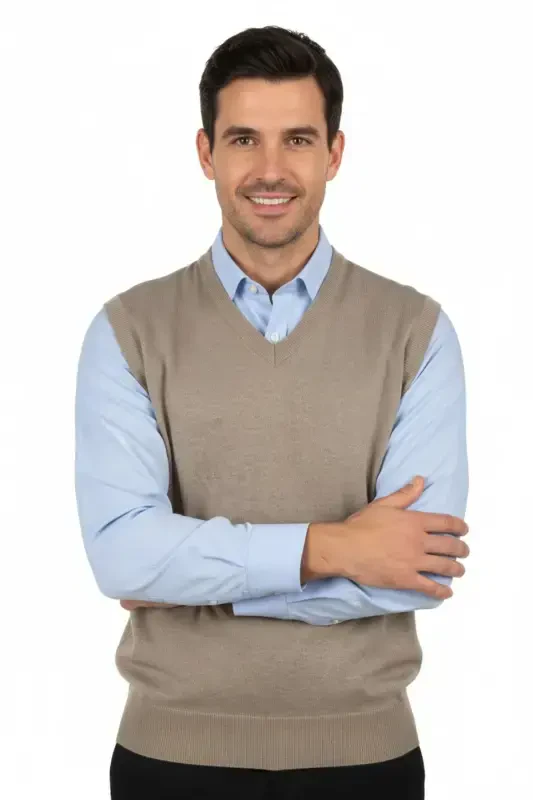 Мужской V-образный вырез Однотонный Классическая модель Свободный крой Стандартный крой Тонкий Шерстяной трикотаж Свитер - Кофе с молоком - 5