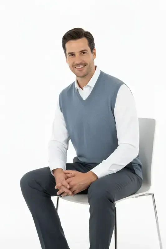 Мужской V-образный вырез Однотонный Классическая модель Свободный крой Стандартный крой Тонкий вязаный шерстяной свитер - Синий - 4