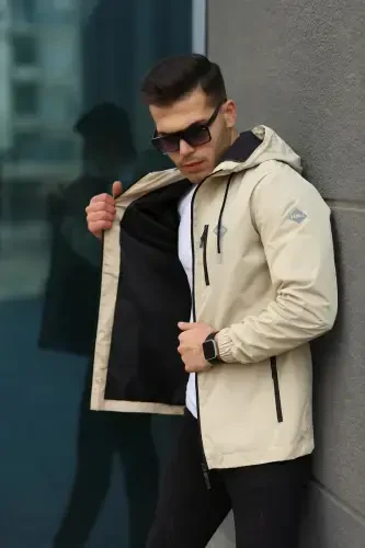 Мужской водонепроницаемый плащ с капюшоном и карманами на подкладке - 5