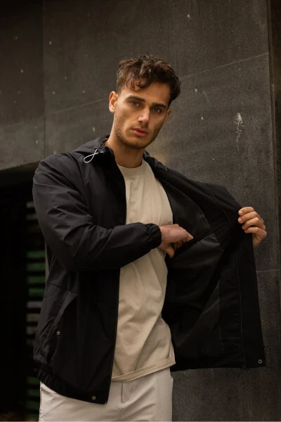 Мужской водонепроницаемый плащ с капюшоном на подкладке - 3