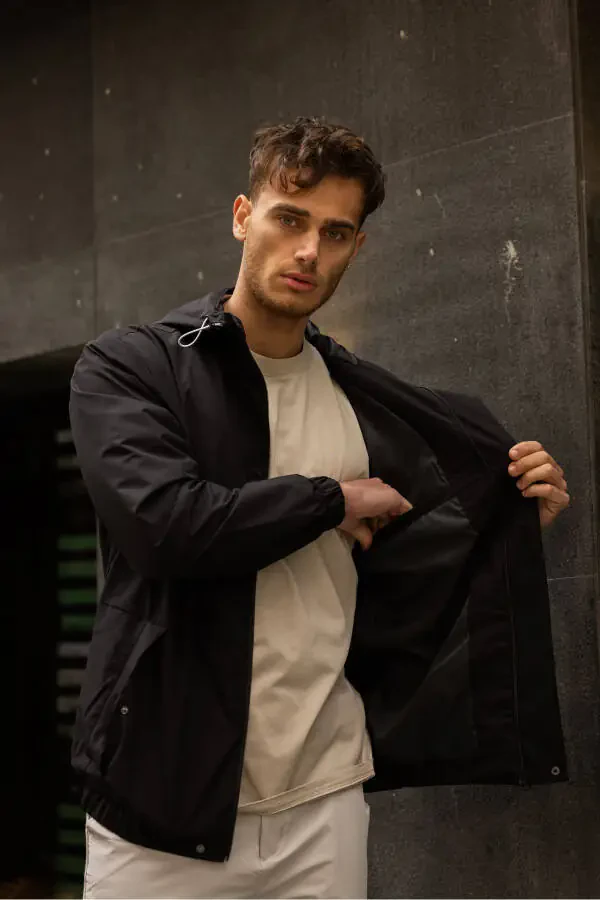 Мужской водонепроницаемый плащ с капюшоном на подкладке - 3