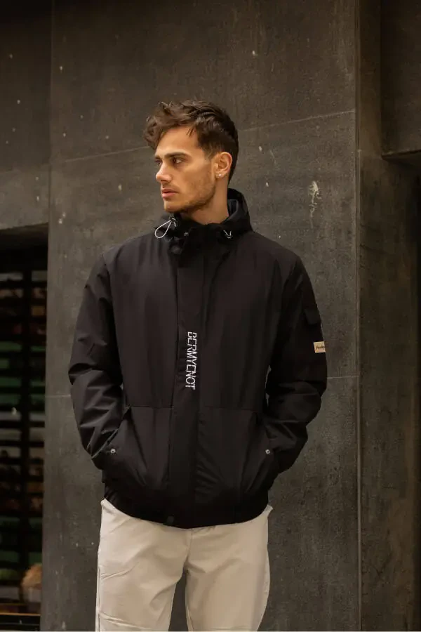 Мужской водонепроницаемый плащ с капюшоном на подкладке - 5