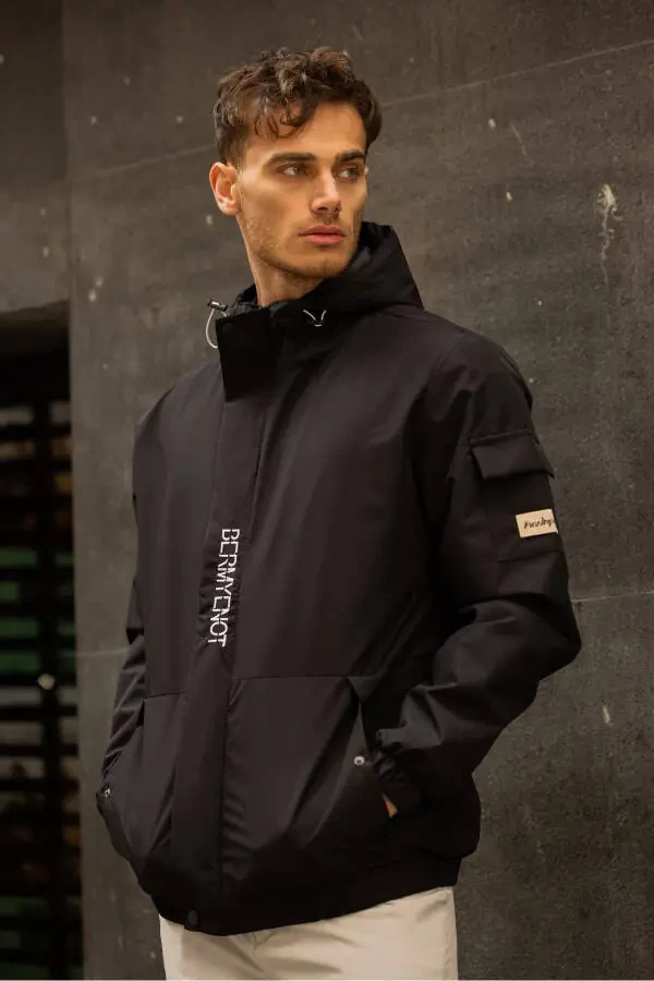 Мужской водонепроницаемый плащ с капюшоном на подкладке - 6