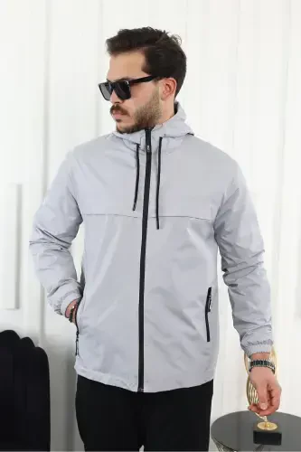 Мужской водонепроницаемый серый дождевик с капюшоном и карманами - A.СЕРЫЙ - 5