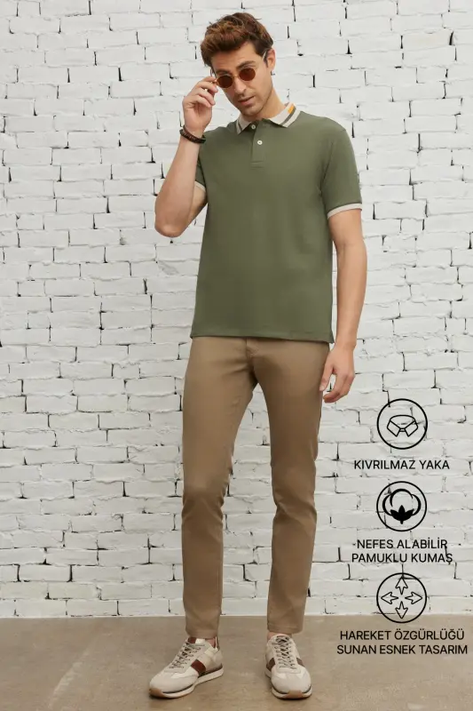 Мужской хаки Slim Fit узкий крой 100% хлопок не мнется - 2