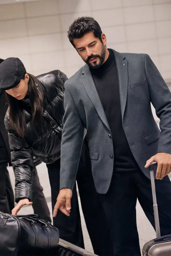 Мужской зеленый пиджак Slim Fit с узким лацканом из шерсти с рисунком. - 2