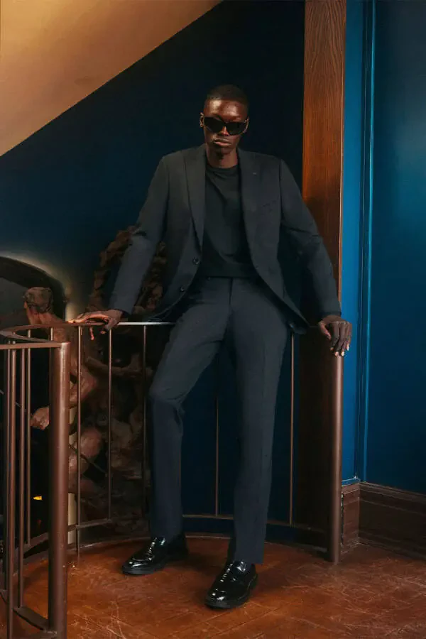 Мужской зеленый пиджак Slim Fit с узким лацканом из шерсти с рисунком. - 4