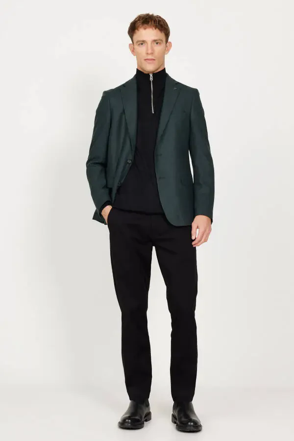 Мужской зеленый пиджак Slim Fit с узким лацканом из шерсти с рисунком. - 6