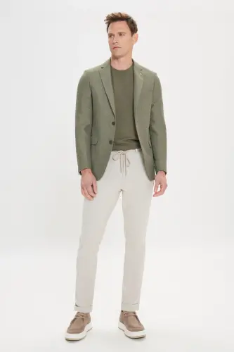Мужской зеленый приталенный пиджак Slim Fit с лацканами и узором – зеленый - ALTINYILDIZ CLASSICS (1)