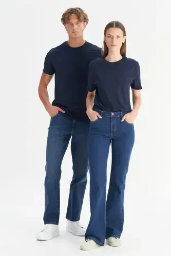 Мужской/унисекс темно-синий 100% хлопок Slim Fit узкий крой велосипедный воротник базовая футболка - темно-синий - AC&CO / ALTINYILDIZ CLASSICS (1)