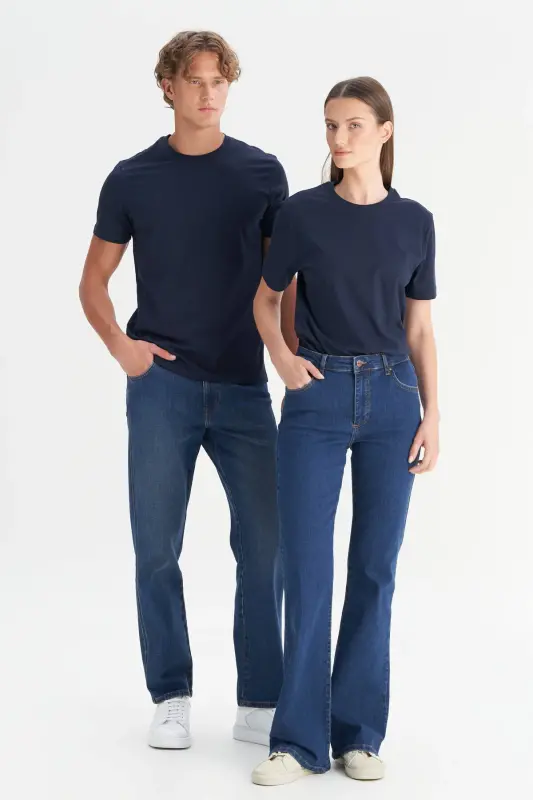Мужской/унисекс темно-синий 100% хлопок Slim Fit узкий крой велосипедный воротник базовая футболка - темно-синий - 9