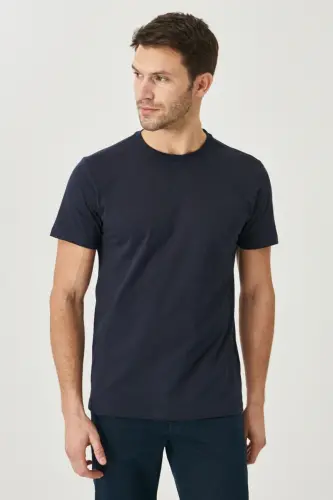 Мужской/унисекс темно-синий 100% хлопок Slim Fit узкий крой велосипедный воротник базовая футболка - темно-синий - 11