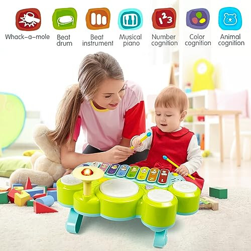 Музыкальные игрушки Marstone для малышей 1-3 лет, детская пианино-клавиатура для девочек и мальчиков 1 года, ксилофон детские барабанные установки музыкальные игрушки со светодиодной подсветкой, раннее обучающее обучающее игрушка подарки - 2