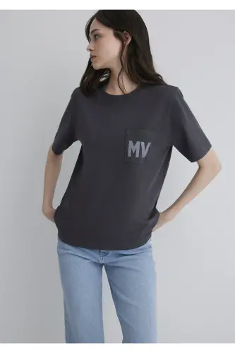 MV Baskılı Antrasit Tişört Regular Fit / Normal Ke - 2