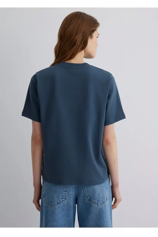 MV baskılı regular fit kadın t-shirt - Lacivert - 3