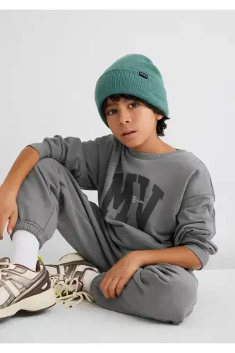 Mv Logosi Bosilgan Kulrang Sviter 6s10054-70098 - 1