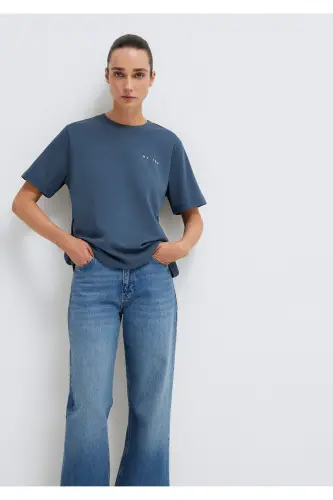 MV Printed Navy Blue T-Shirt Regular Fit / Normal Cut - MAVI (1)