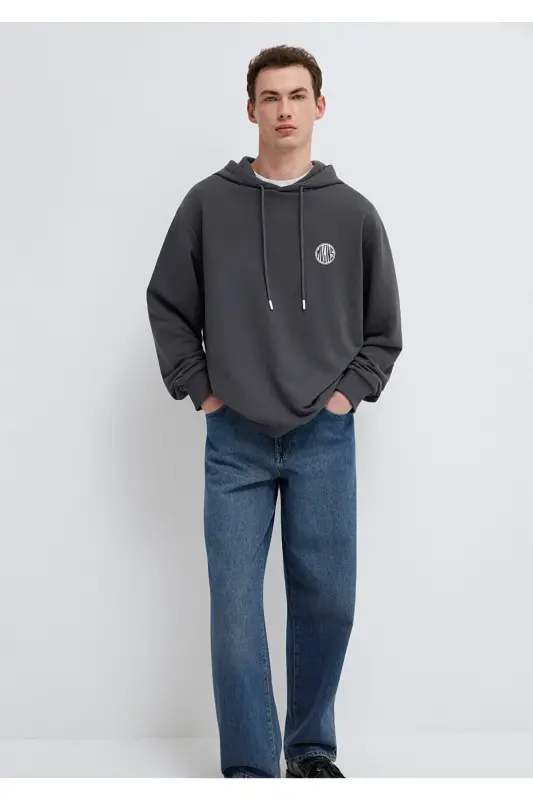MVJNS Logo Baskılı Kapüşonlu Antrasit Sweatshirt 0611786-80106-Antrasit - 2