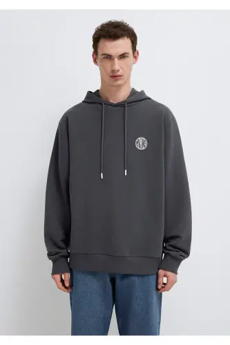 MVJNS Logo Baskılı Kapüşonlu Antrasit Sweatshirt 0611786-80106-Antrasit - 3