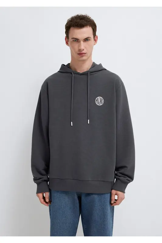 MVJNS Logo Baskılı Kapüşonlu Antrasit Sweatshirt 0611786-80106-Antrasit - 3