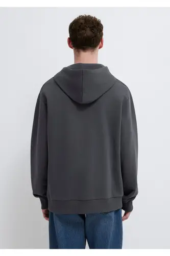 MVJNS Logo Baskılı Kapüşonlu Antrasit Sweatshirt 0611786-80106-Antrasit - 5