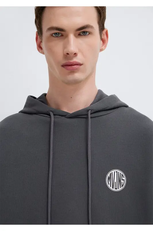 MVJNS Logo Baskılı Kapüşonlu Antrasit Sweatshirt 0611786-80106-Antrasit - 6