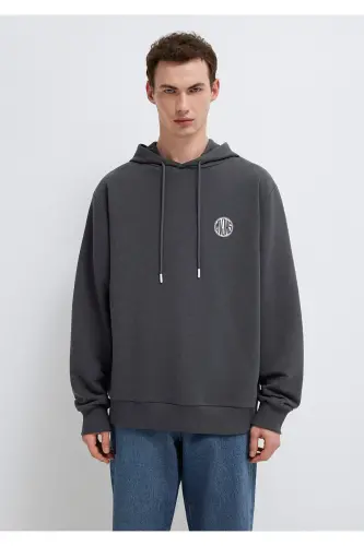 MVJNS Logo Baskılı Kapüşonlu Antrasit Sweatshirt 0611786-80106 - Antrasit-80106 - 3