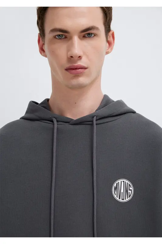 MVJNS Logo Baskılı Kapüşonlu Antrasit Sweatshirt 0611786-80106 - Antrasit-80106 - 6