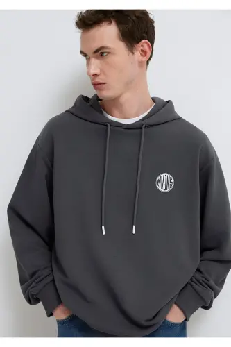 MVJNS Logo Baskılı Kapüşonlu Antrasit Sweatshirt 0611786-80106 - Antrasit-80106 