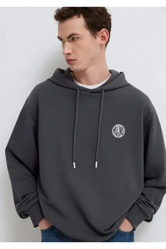 MVJNS Logo Baskılı Kapüşonlu Antrasit Sweatshirt 0611786-80106 - Antrasit-80106 - MAVI