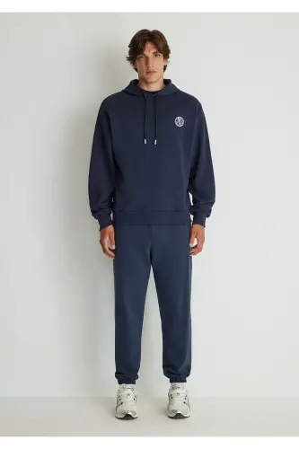 MVJNS Logo Baskılı Kapüşonlu Lacivert Sweatshirt 0611786-70490 - Lacivert-70490 - 2